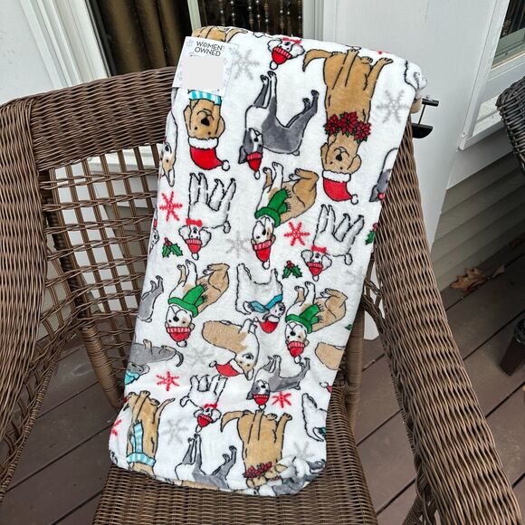Wags & Whiskers Dogs Puppy Santa Luxury Holiday Throw Blanket 50" x 70" New - Picture 9 of 9
